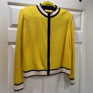 Vintage St. John Yellow and Black Wool Blend Zip Up Cardigan Size M